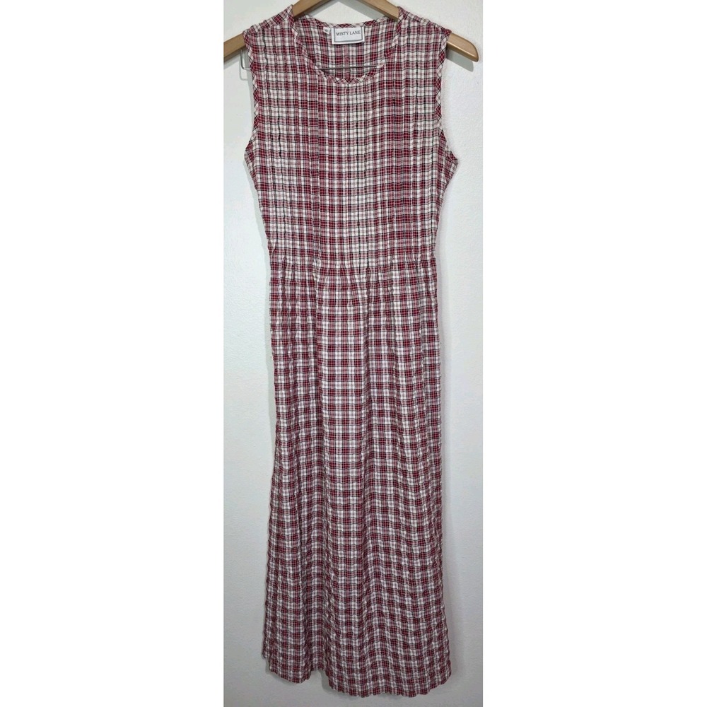 Vintage 80's Misty Lane Red White Maxi 8 Plaid Southern Tie Waist Back Cottage